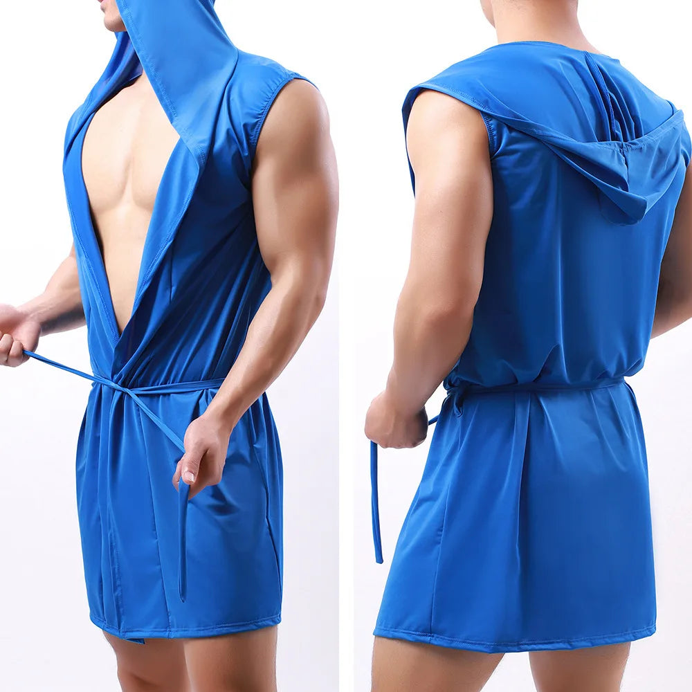 Peignoir court homme bleu