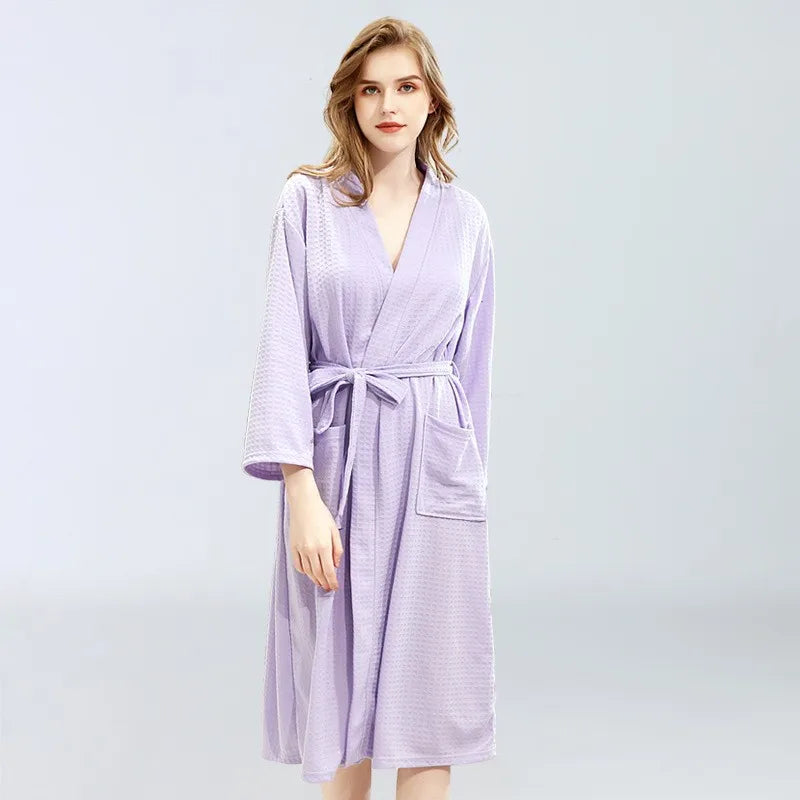 Peignoir femme nid d'abeille mauve