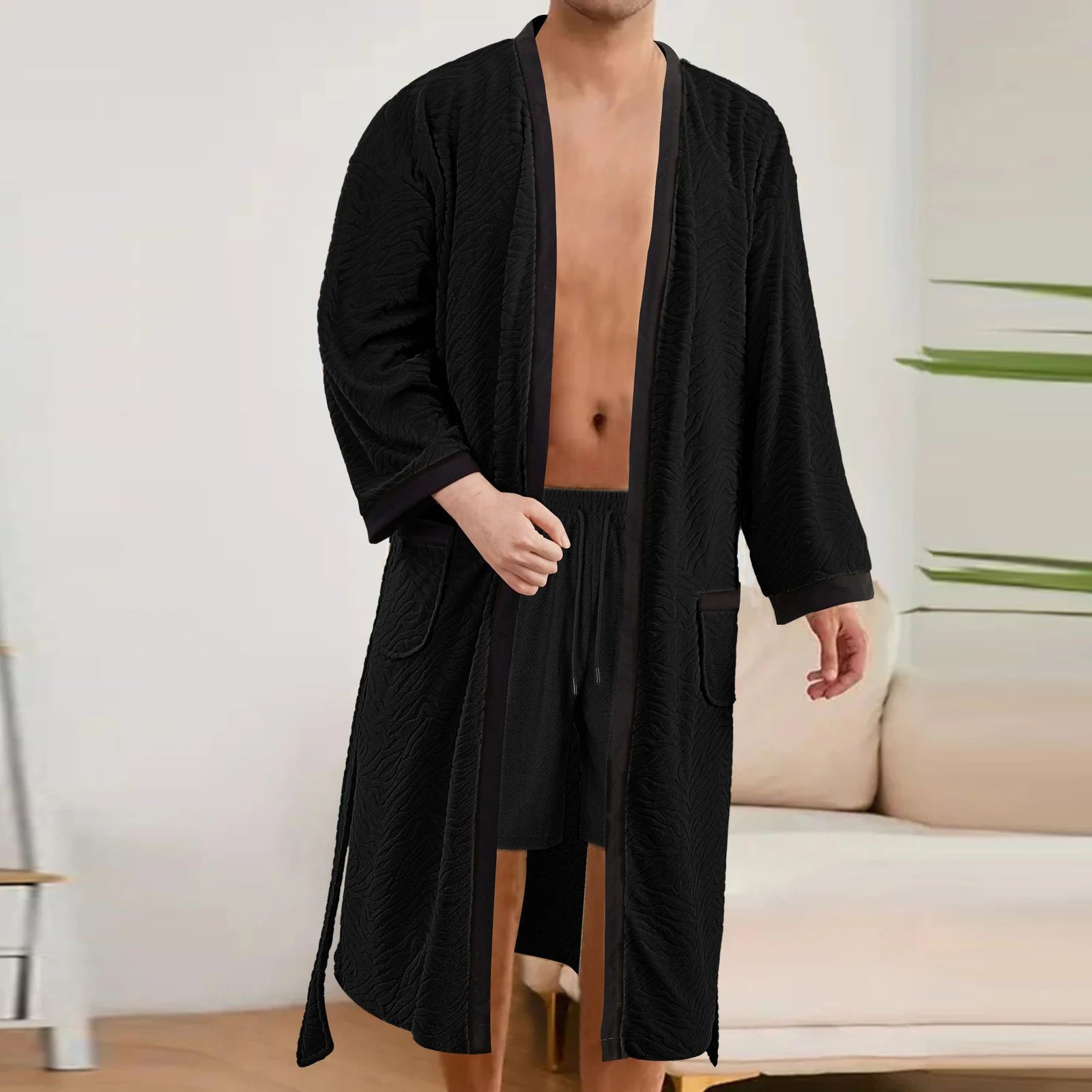 Peignoir homme doux noir