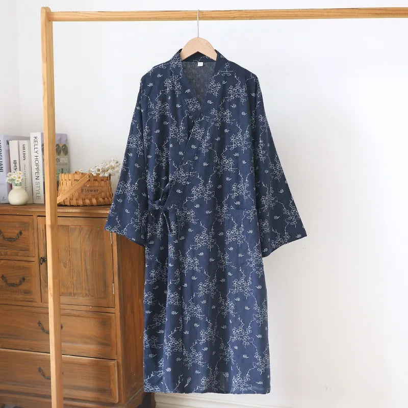 Peignoir kimono coton bleu