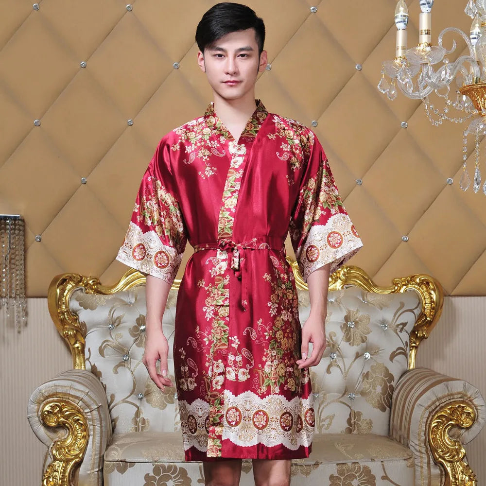 Peignoir kimono satin bordeaux