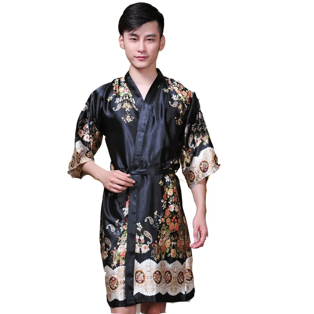 Peignoir kimono satin noir