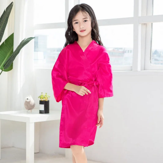 Peignoir satin enfant fuschia