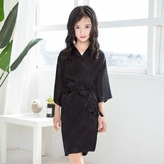 Peignoir satin enfant noir