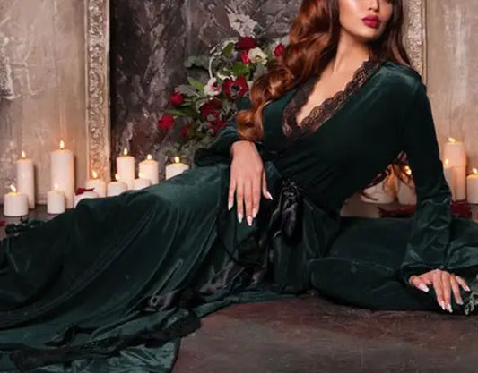 Peignoir velours femme vert